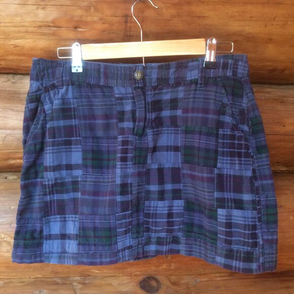 Old Navy Blue/Purple/Green Madras Plaid Patchwork Retro Mini Skirt Size Medium - Picture 1 of 4
